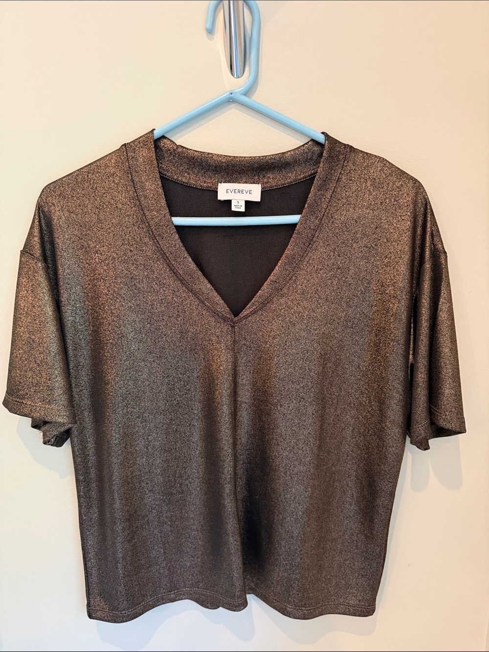 Evereve Shimmery Bronze V-Neck Short Sleeve Top